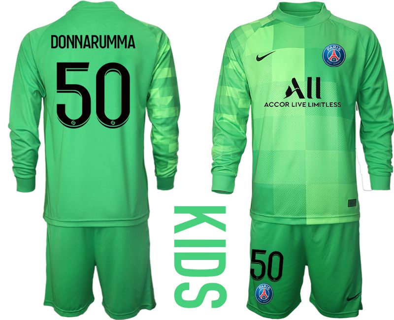 Youth 2021-2022 Club Paris St German green goalkeeper long sleeve #50 Soccer Jersey